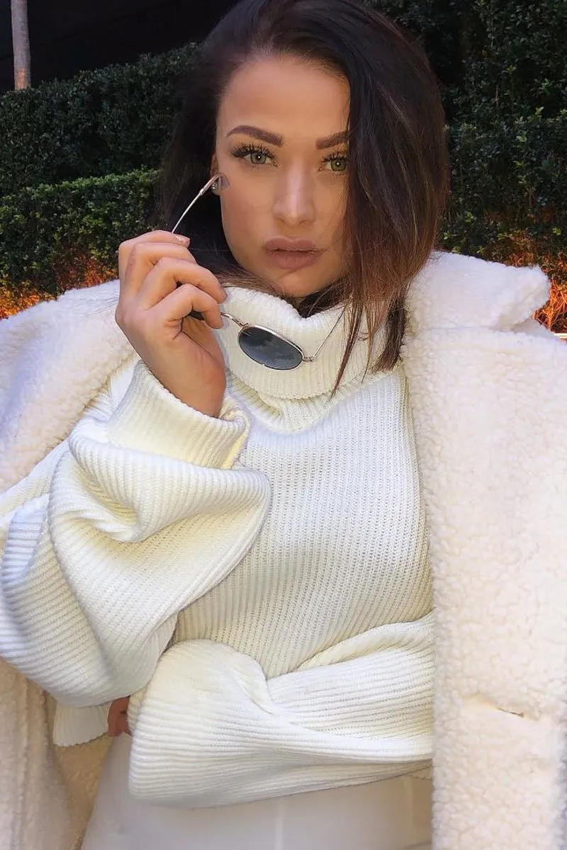 Cream Rib Knit Roll Neck Jumper - Brinna