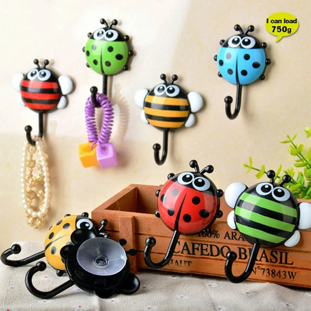 Creative Ladybug Bee Cartoon Bathroom Wall Hooks Sucker Nail Hook Wall Decor