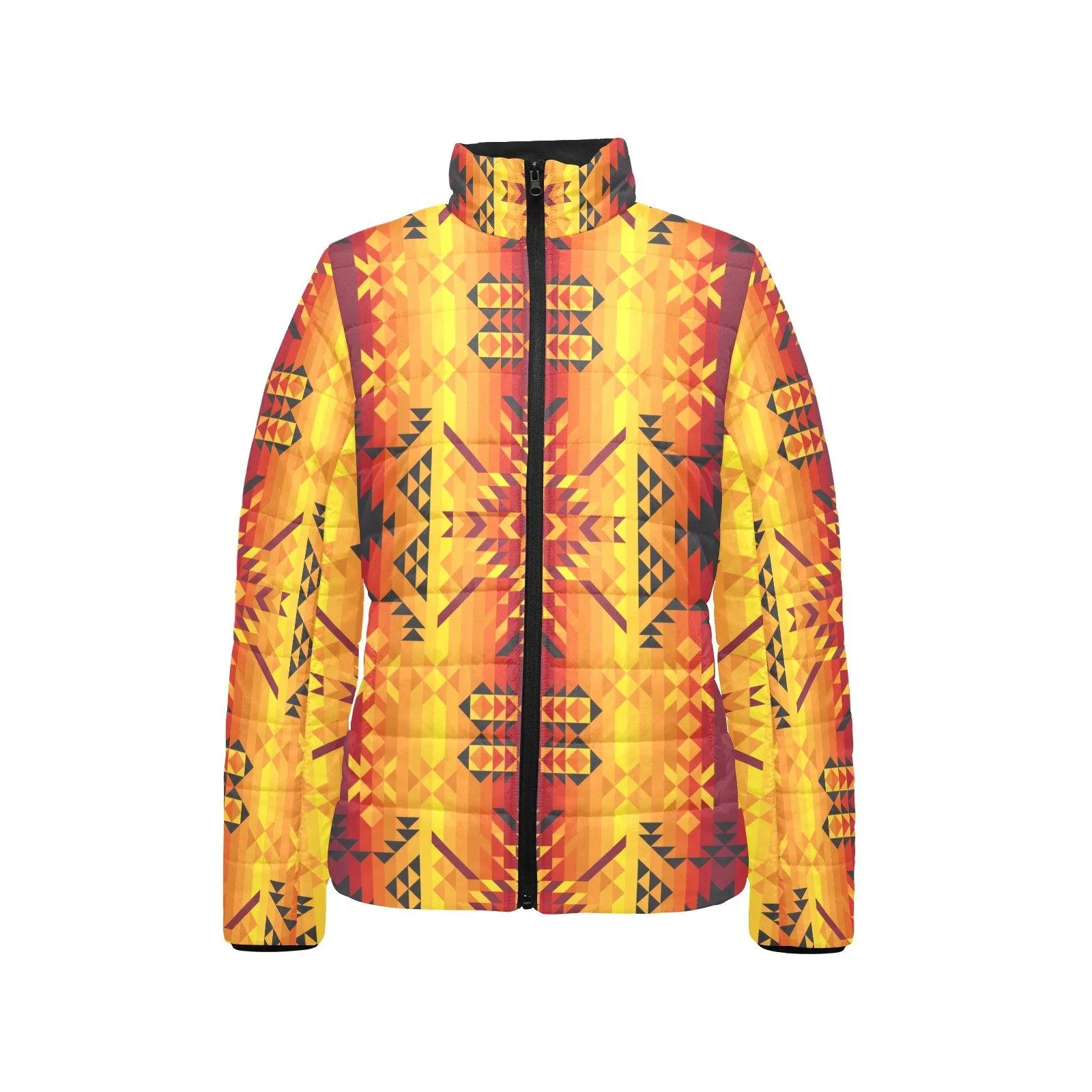 Desert Geo Yellow Red Women's Stand Collar Padded Jacket