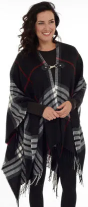 DKR & Co Plaid Cape with Metal Closure and Fringe