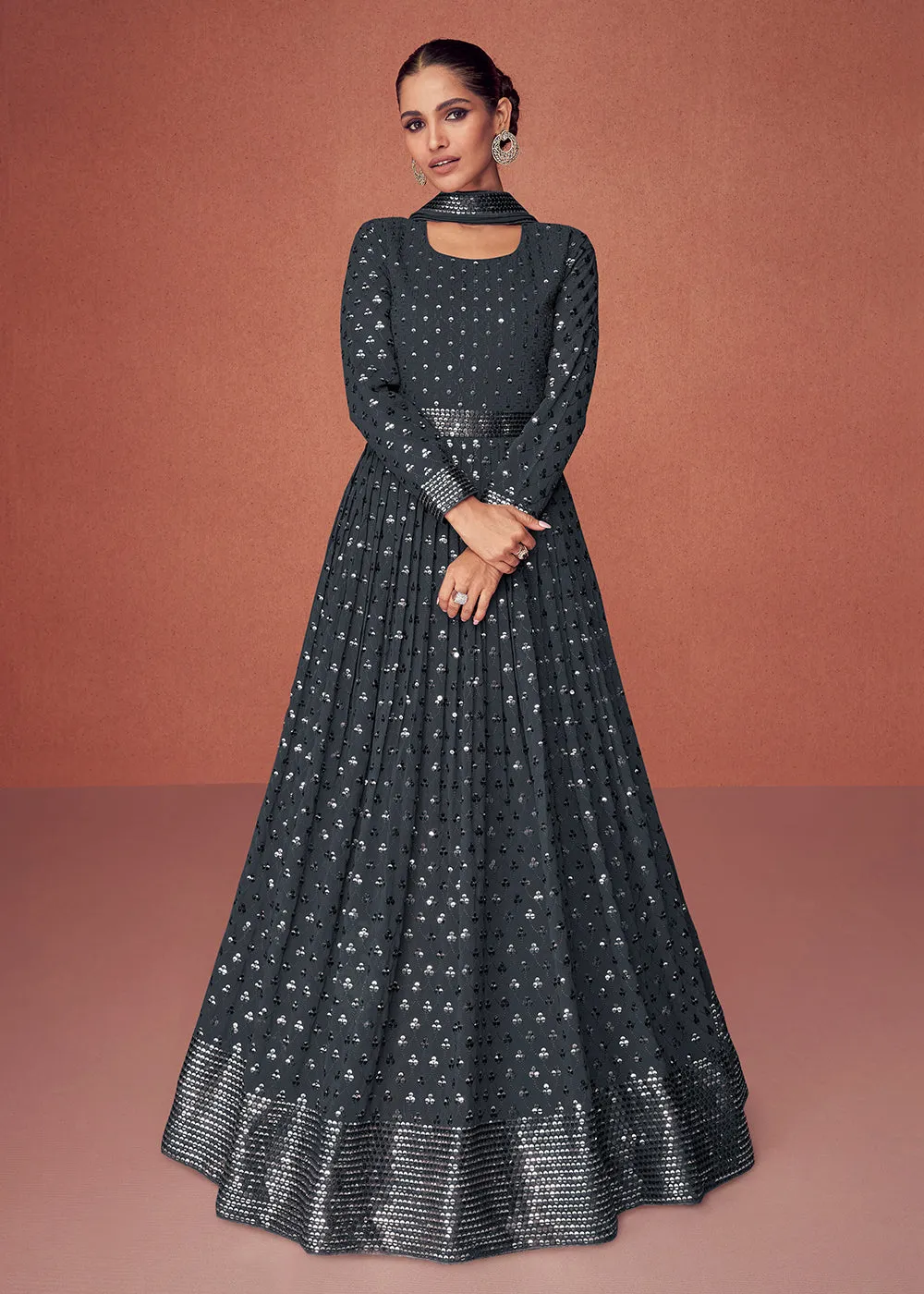 Dusty Black Bridesmaid Wear Wedding Wear Anarkali Suit