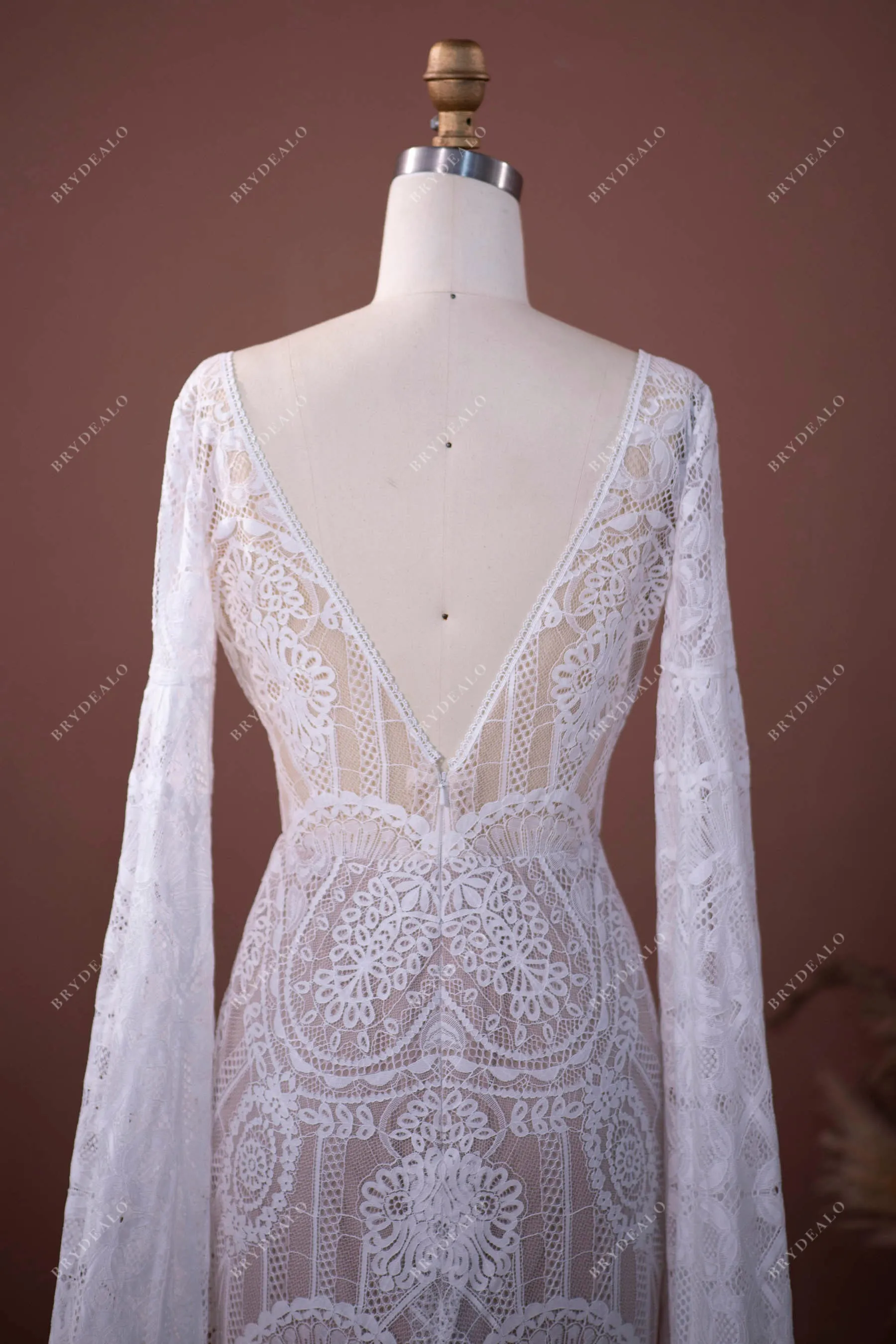 Elegant Lace Dramatic Sleeve Boho Wedding Gown