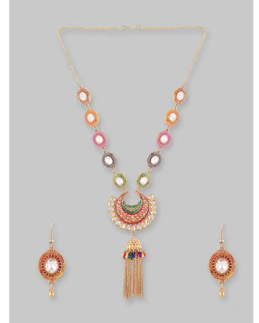 Elegant Silver - Plated Mutlicolor Oxidised Jewellery Set