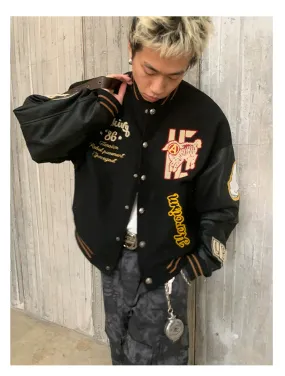 Embroidered badge quilted baseball jacket