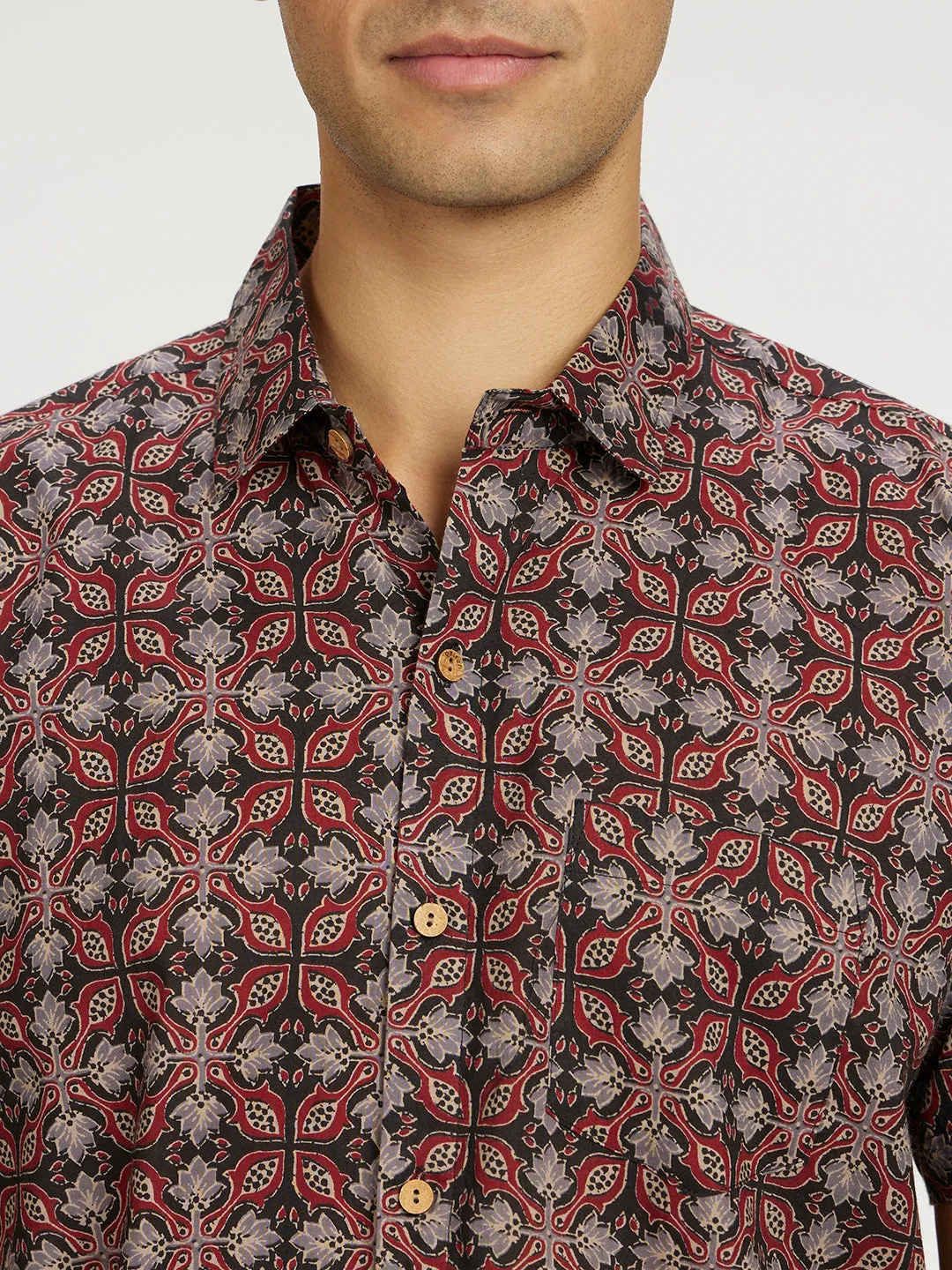 Ethnic Ajrak Printed Halfsleeves Cotton Shirt