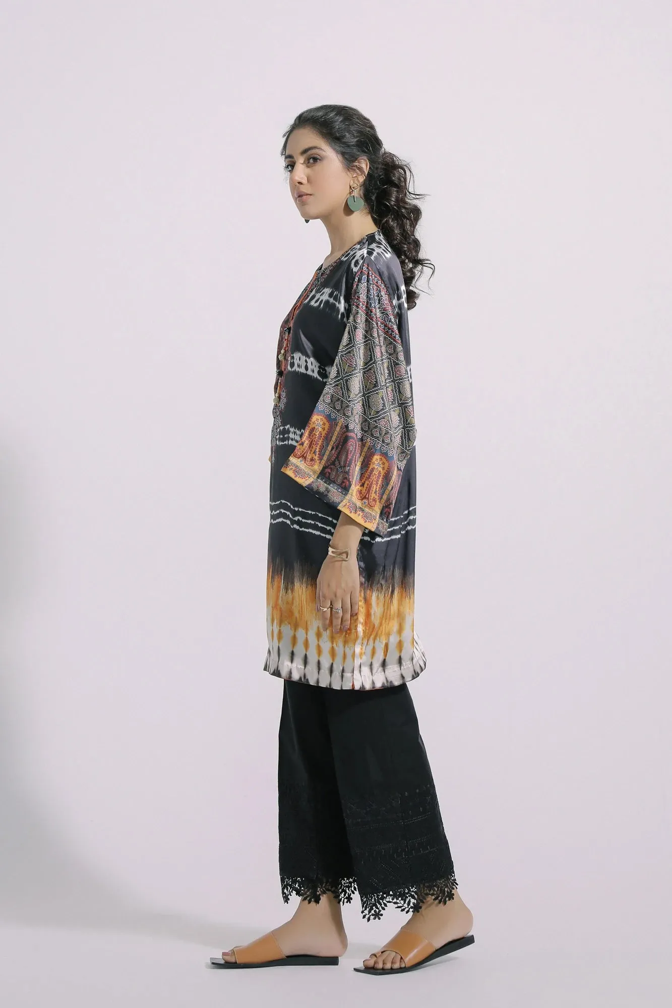 Ethnic Black Printed Silk Shirt