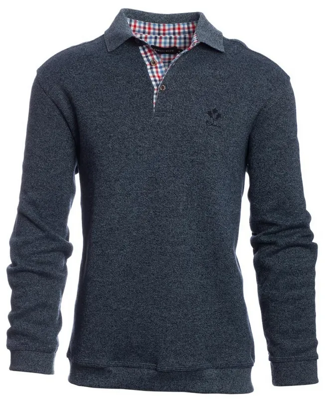 Ethnic Blue Polo Sweater Soft Touch | Blue/Grey