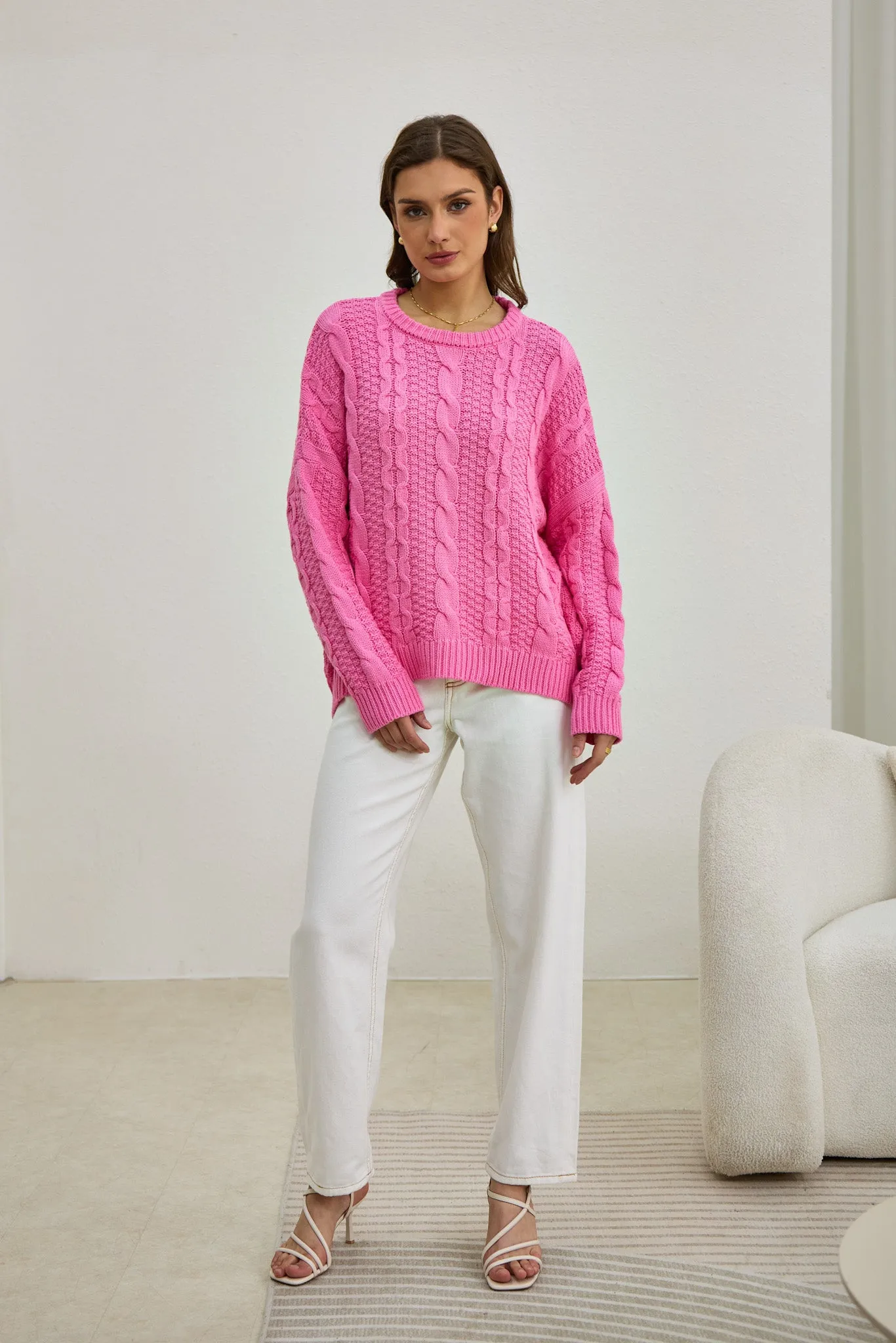 Faith Pink Cable Knit Sweater