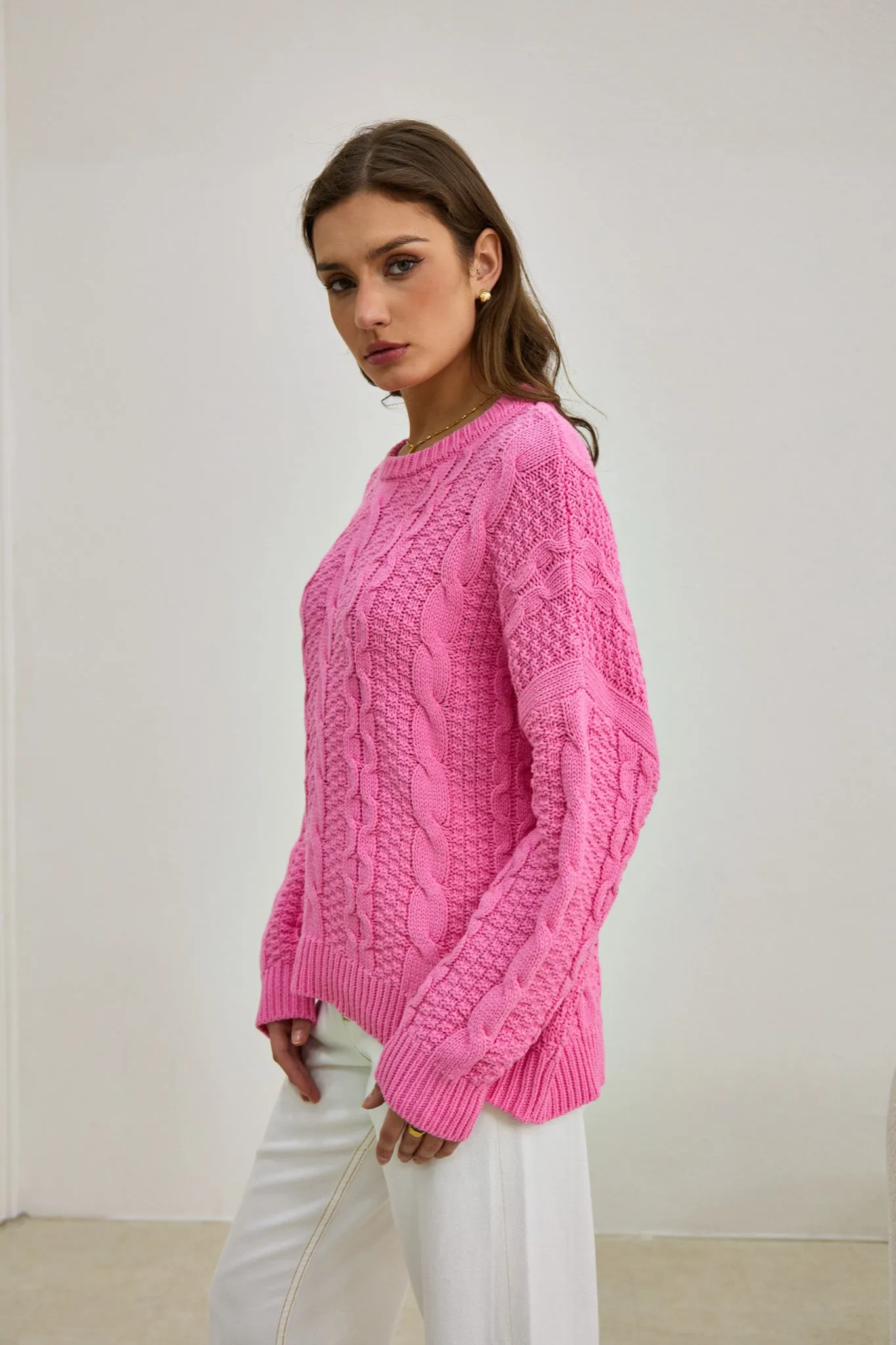 Faith Pink Cable Knit Sweater