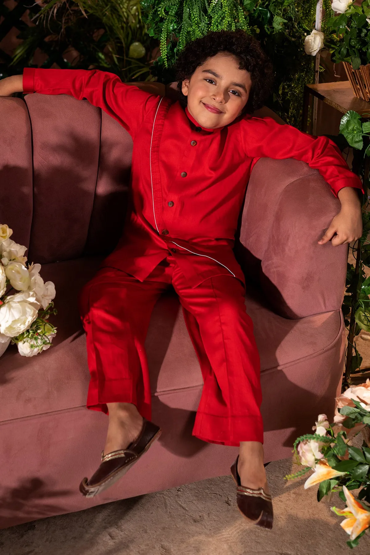 Farnbag - 

Red Long Shirt & Trouser Set