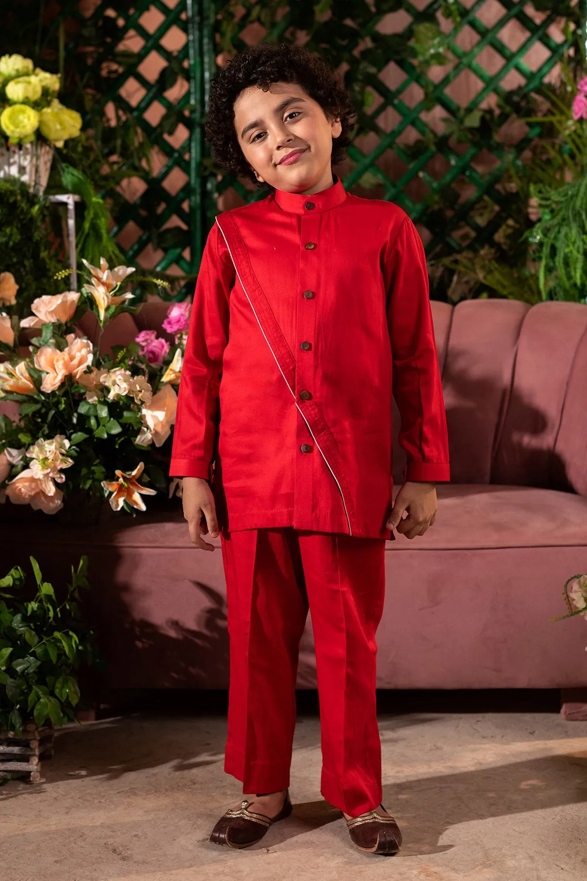 Farnbag - 

Red Long Shirt & Trouser Set