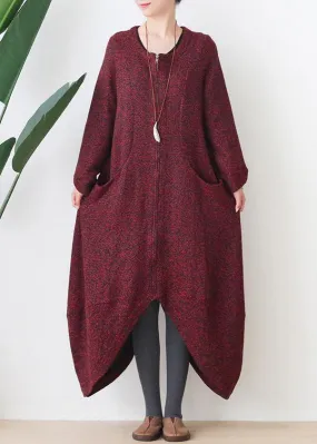 Fashion oversize medium length coat winter coats red v neck asymmetric Wool jackets