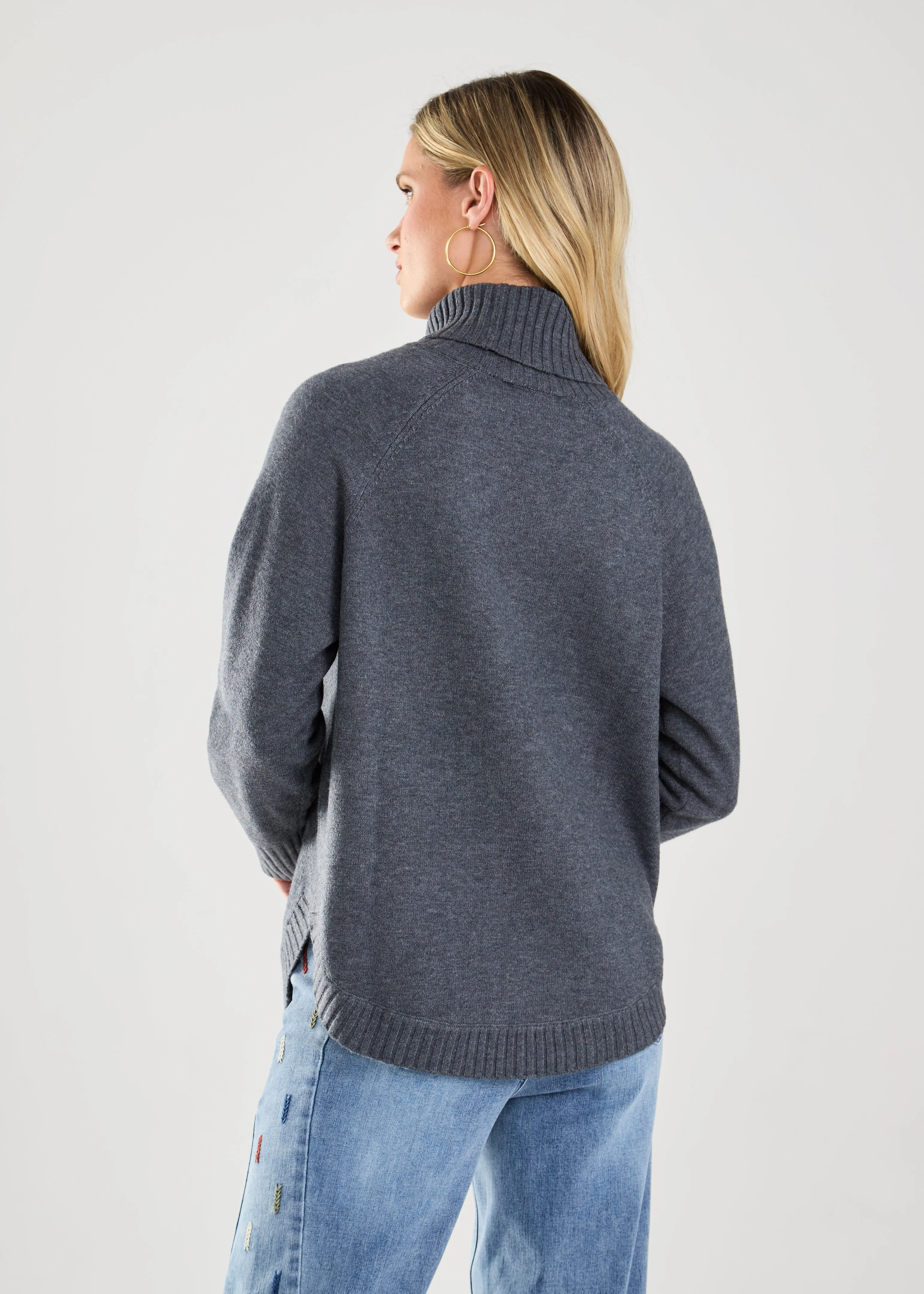 FDJ Dark Gray Heather Long Sleeve Cowl Neck Sweater