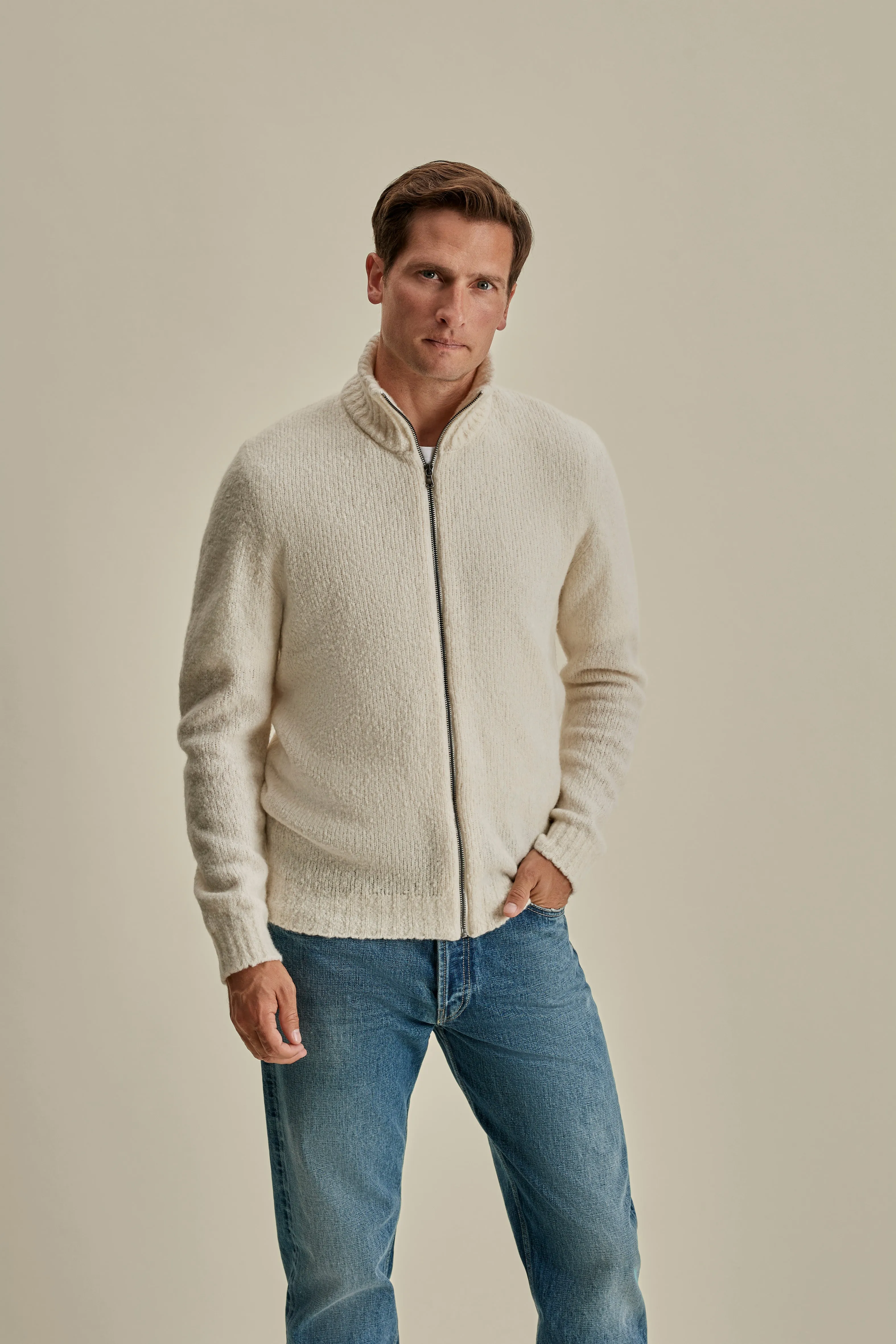 Felted Wool Cashmere Zip-Through Sweater