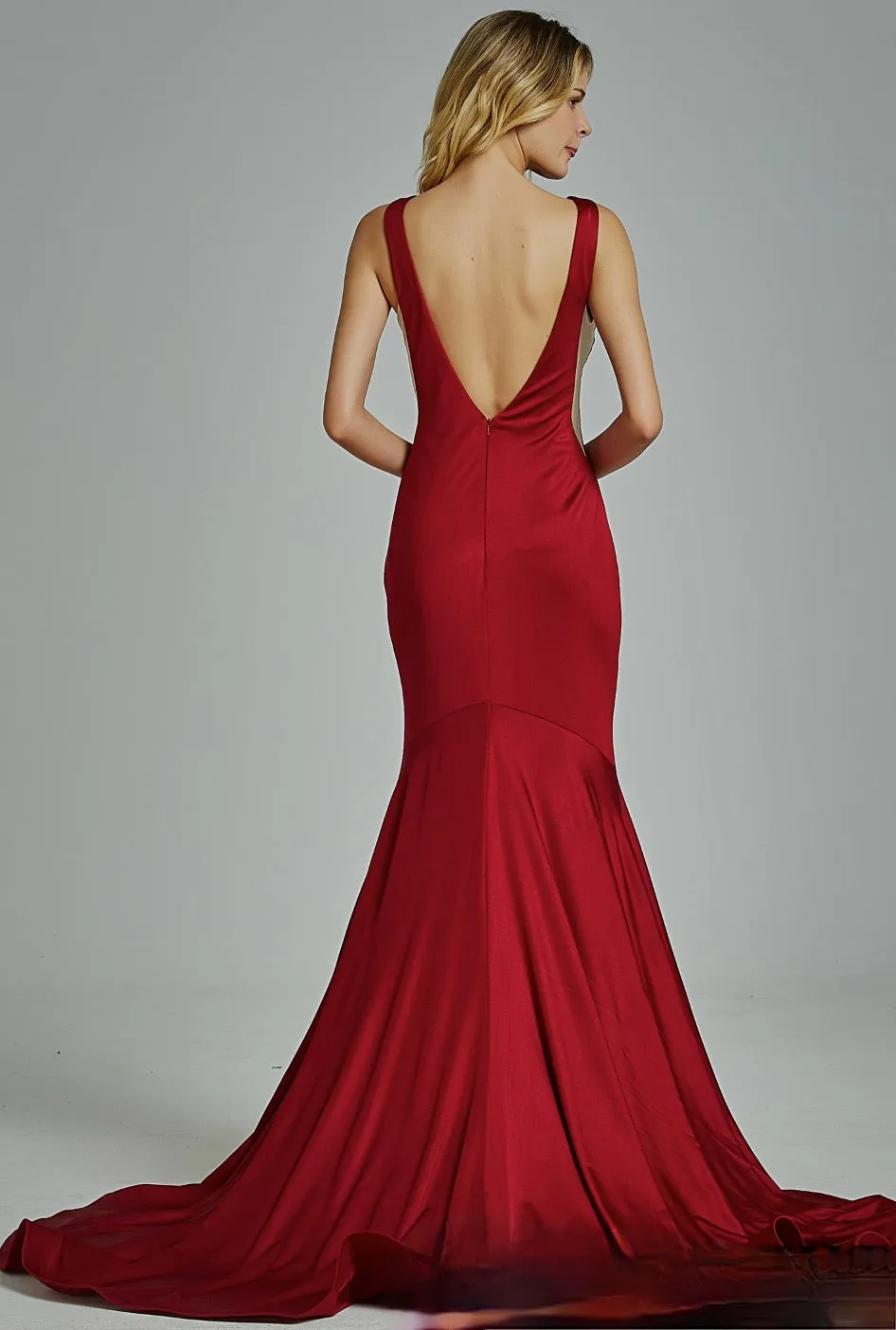 Fitted Bateau Neckline Bridesmaid Dress with Plunging V-Back