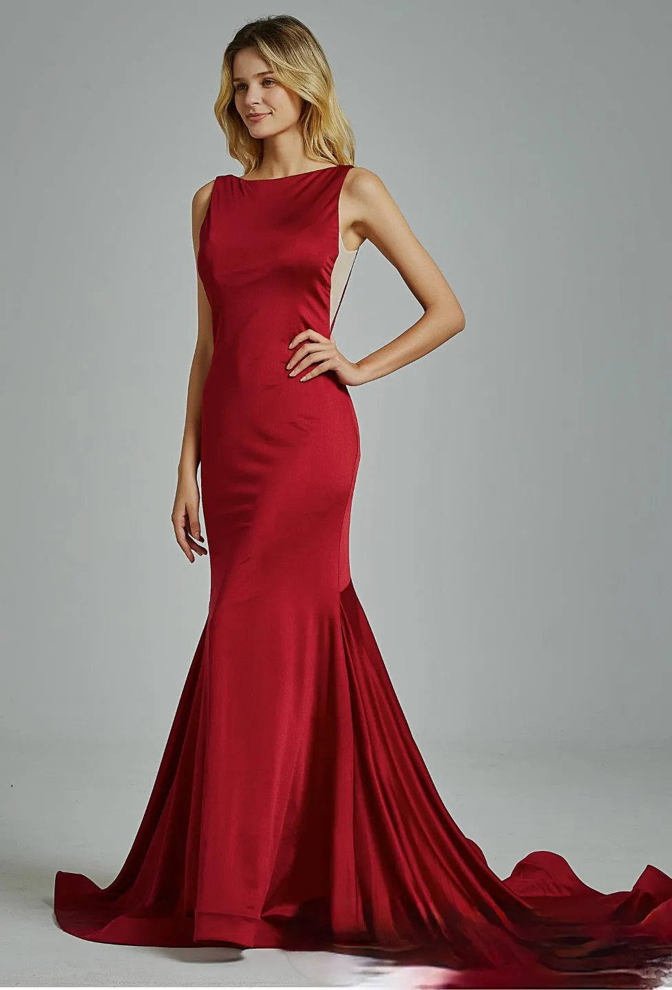 Fitted Bateau Neckline Bridesmaid Dress with Plunging V-Back