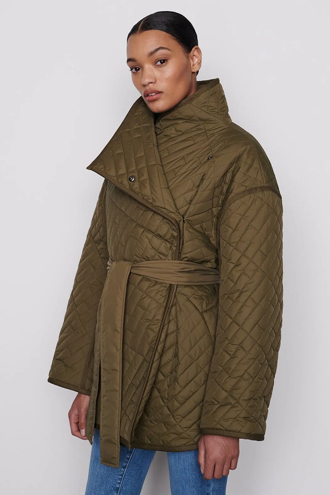 Frame - Quilted Drape Neck Jacket