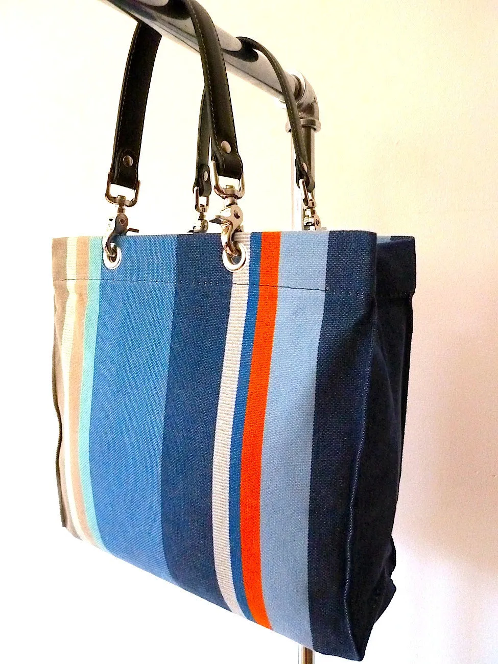 French Cotton Stripe Bags Blue Orange Color Block