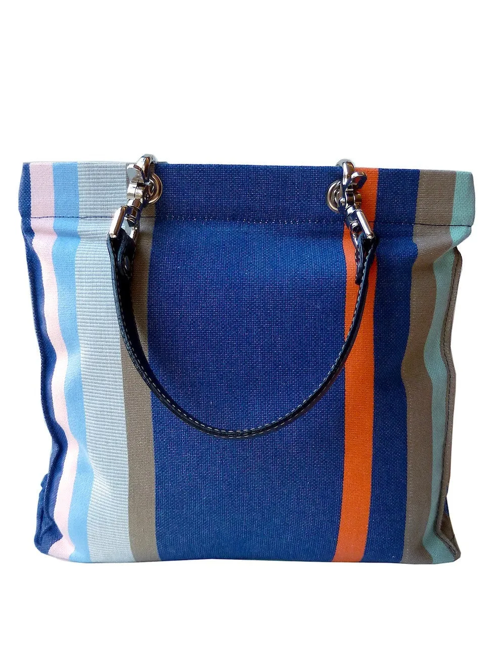 French Cotton Stripe Bags Blue Orange Color Block