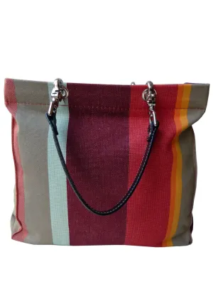 French Cotton Stripe Bags Mint Aubergine Color Block