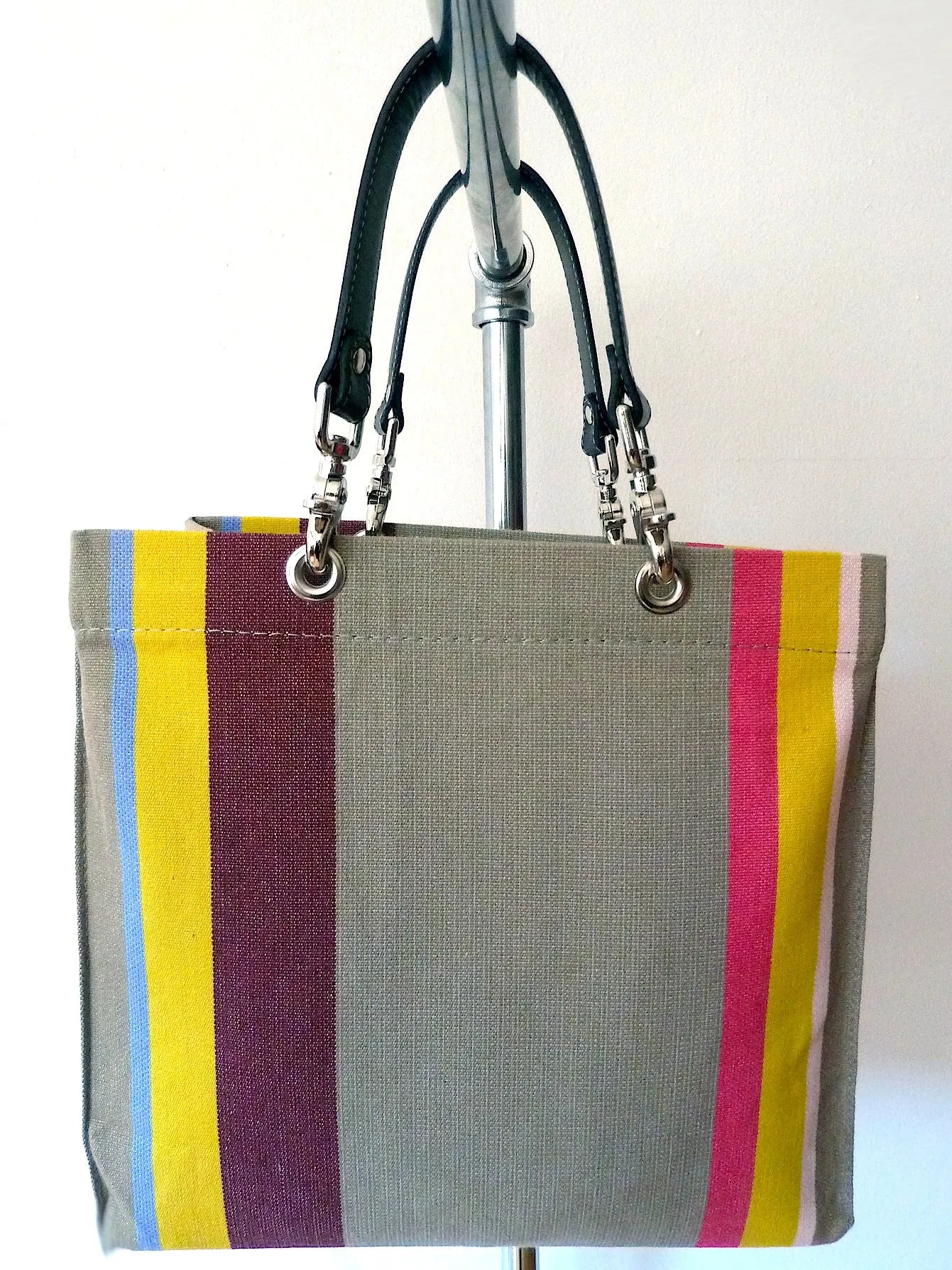 French Cotton Stripe Bags Taupe Stripe Color Block