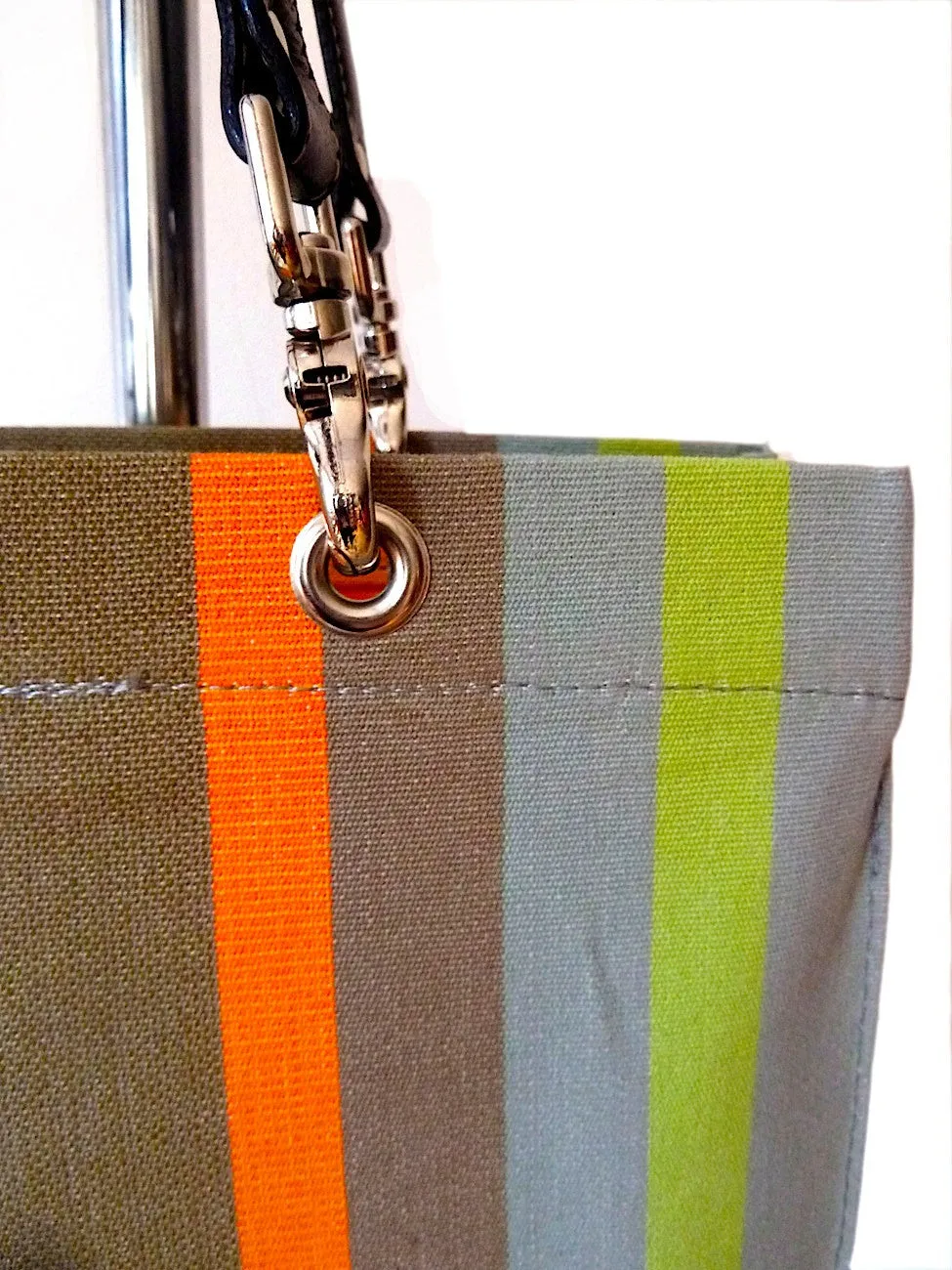 French Cotton Stripe Bags Taupe Stripe Color Block