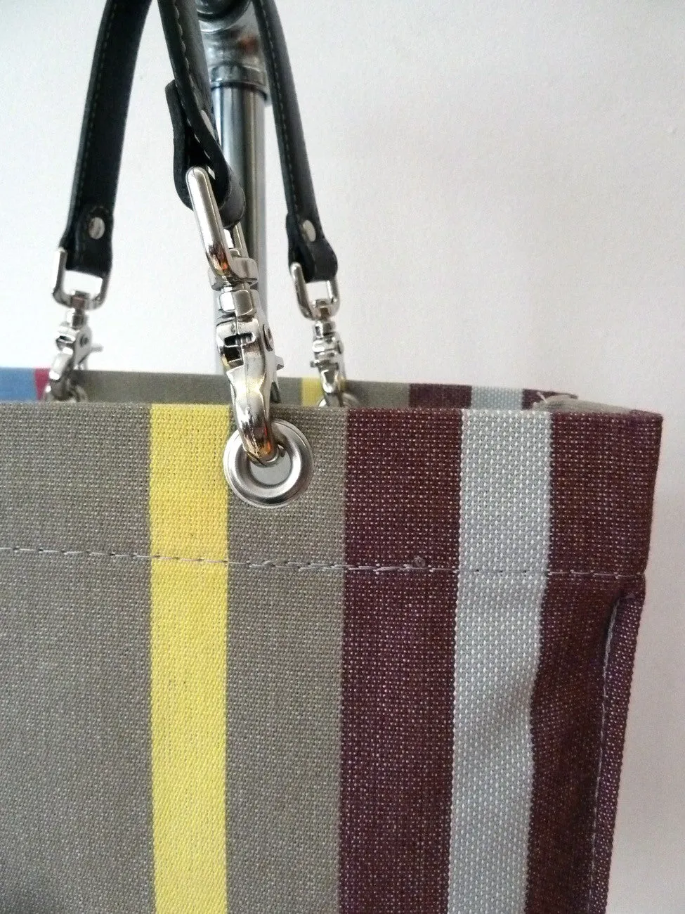 French Cotton Stripe Bags Taupe Stripe Color Block