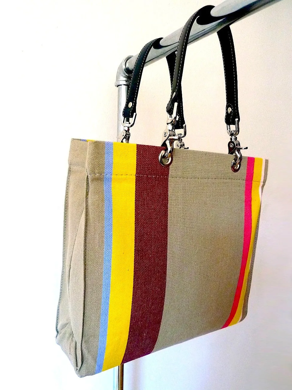 French Cotton Stripe Bags Taupe Stripe Color Block