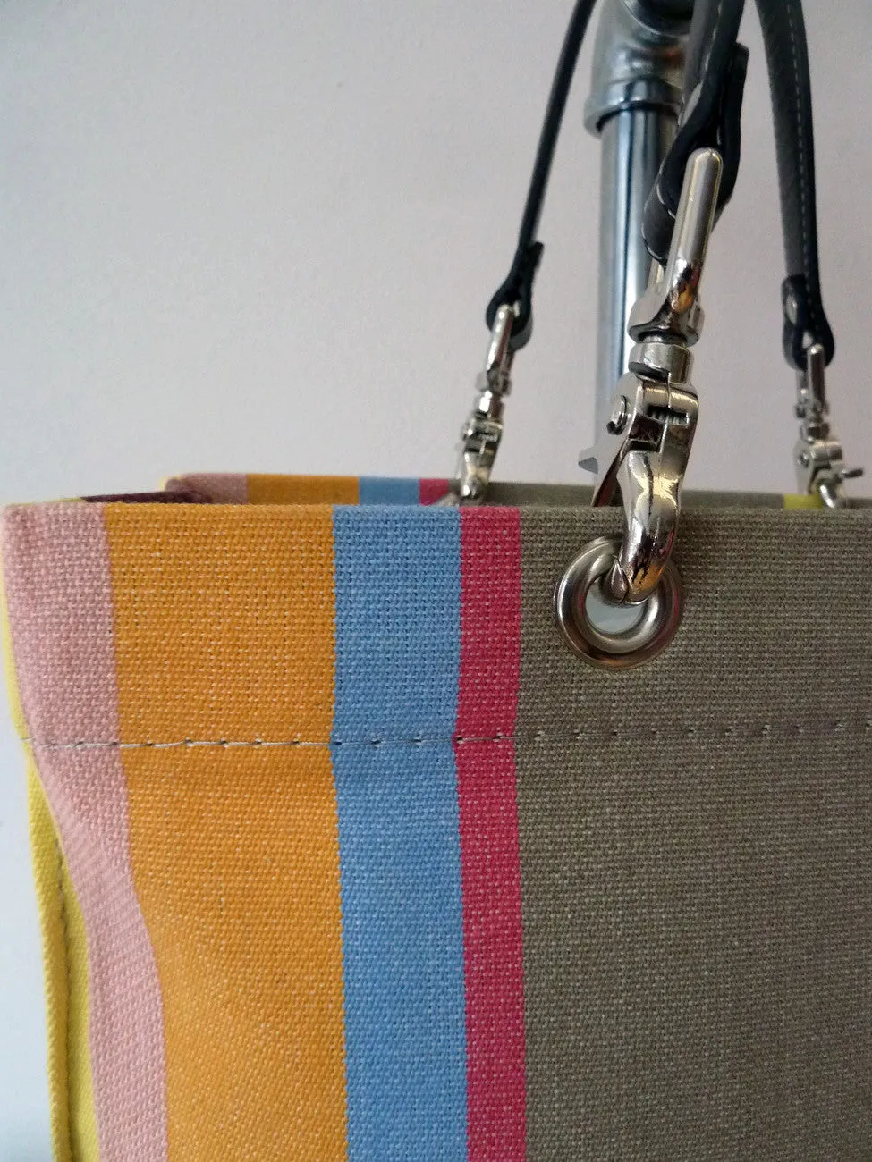 French Cotton Stripe Bags Taupe Stripe Color Block