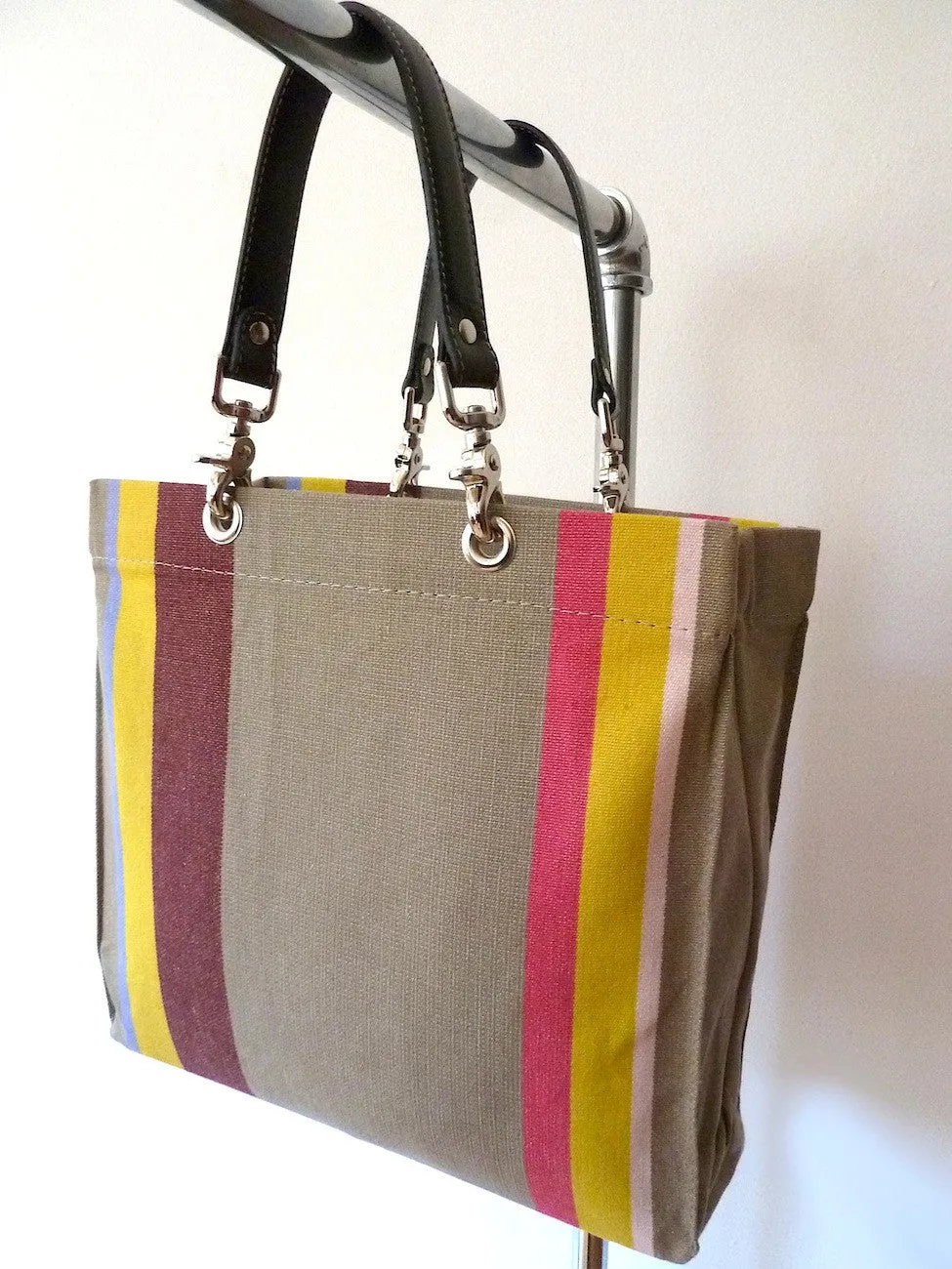 French Cotton Stripe Bags Taupe Stripe Color Block