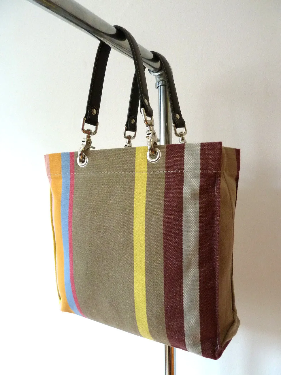 French Cotton Stripe Bags Taupe Stripe Color Block