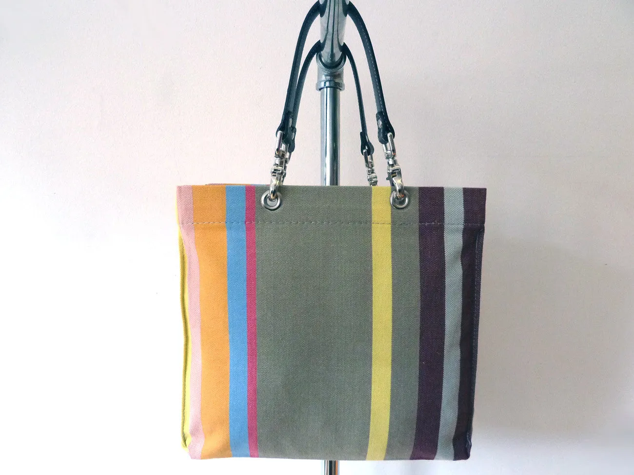 French Cotton Stripe Bags Taupe Stripe Color Block