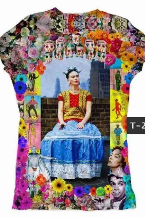 Frida Kahlo Loteria and Mexican Icons Printed T-Shirt