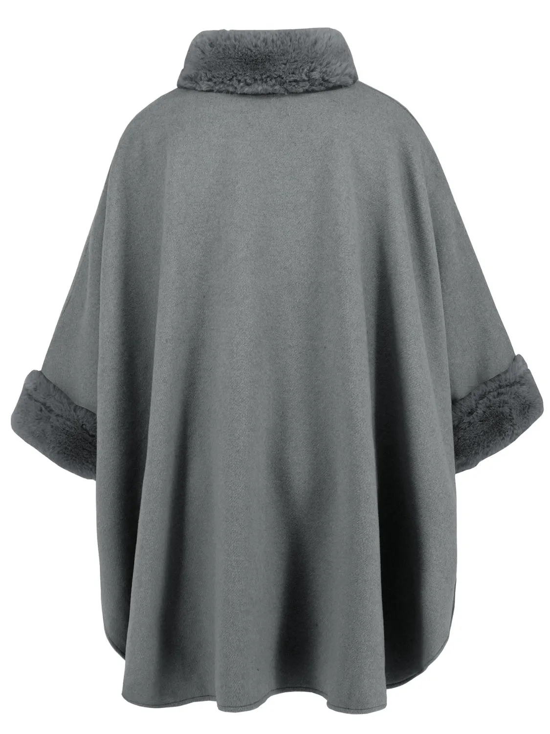 Fuzzy Trim Long Sleeve Poncho