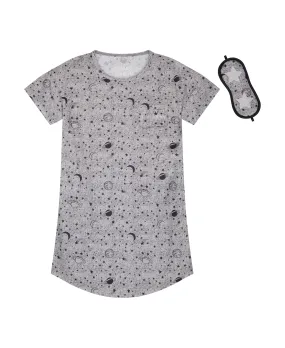 Girls Gray Cosmos Pajama Sleep Shirt With Matching Sleep Mask