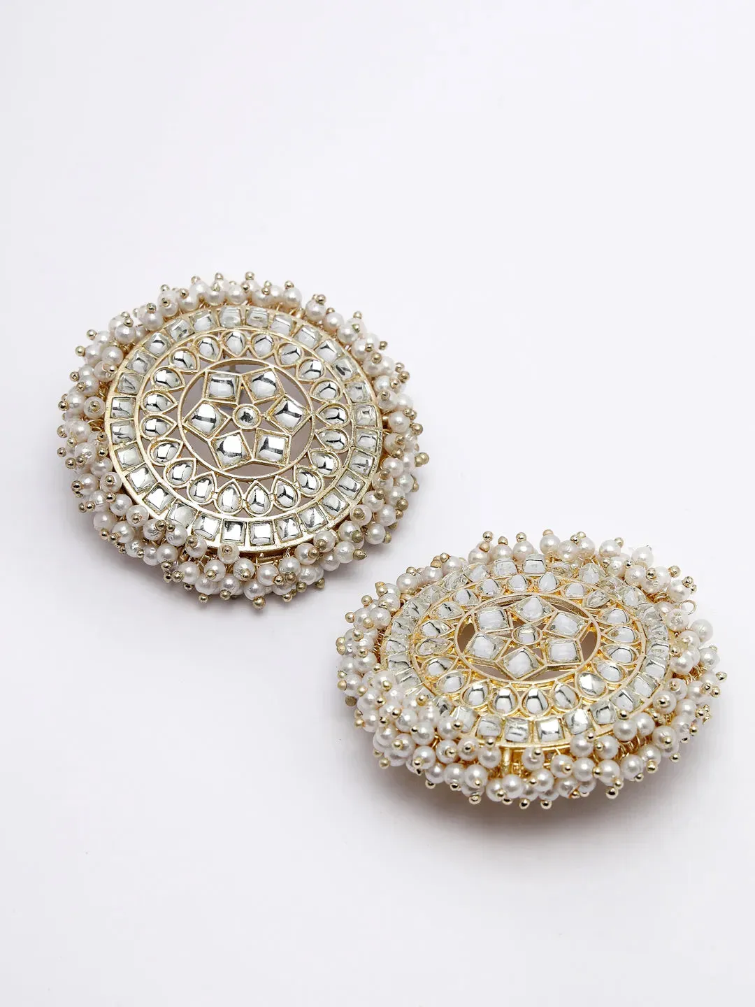 Gold-Toned Circular Kundan Studs Earrings