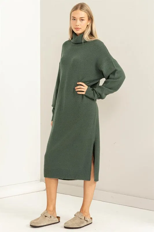 Gray Green Too Cute Turtleneck Sweater Midi Dress