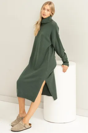 Gray Green Too Cute Turtleneck Sweater Midi Dress