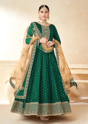 Green Silk Embroidered Indian Ethnic Wear Anarkali Dress