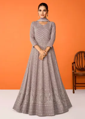 Grey Wedding Festive Special Georgette Anarkali Suit