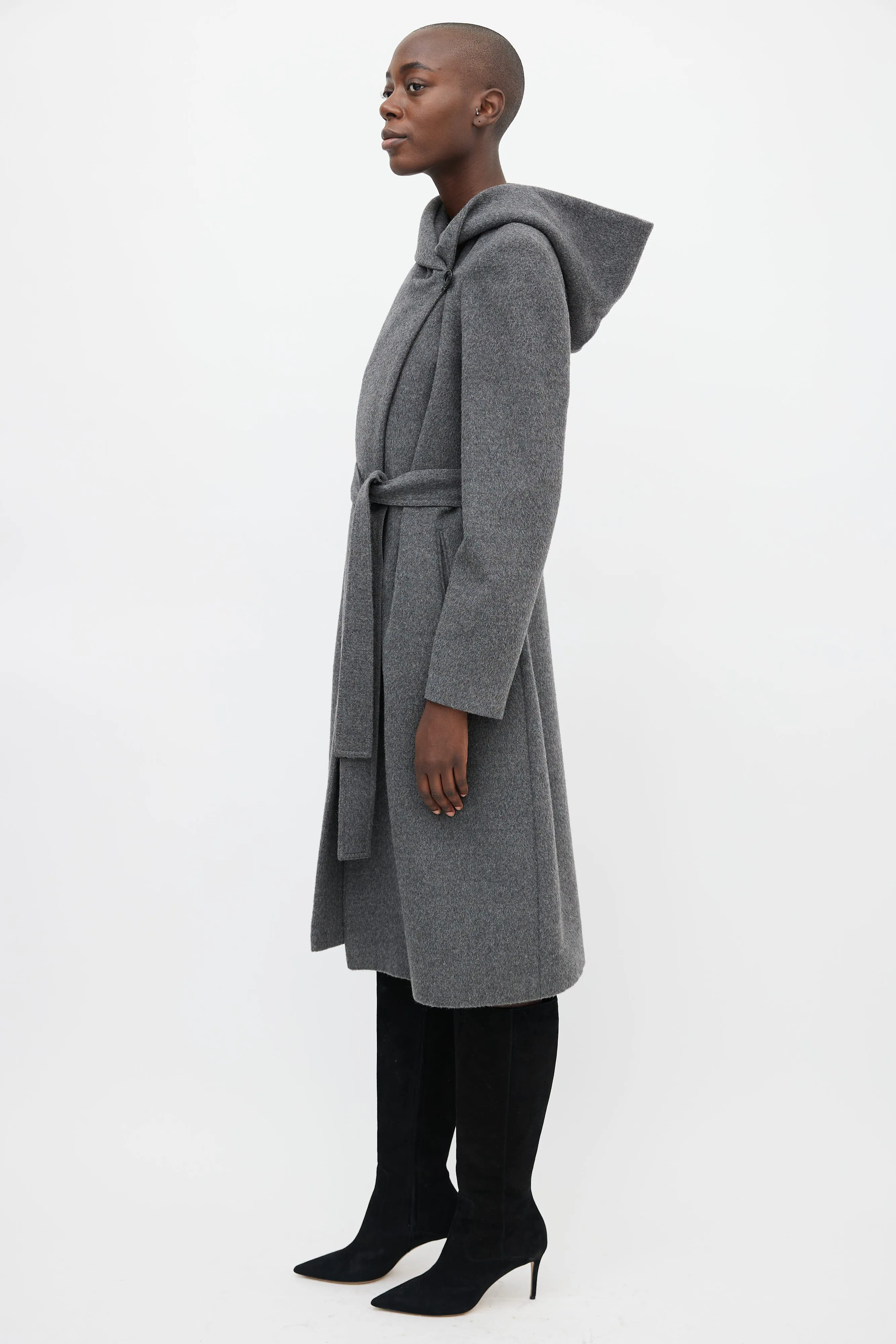 Grey Wool Shawl Hooded Coat