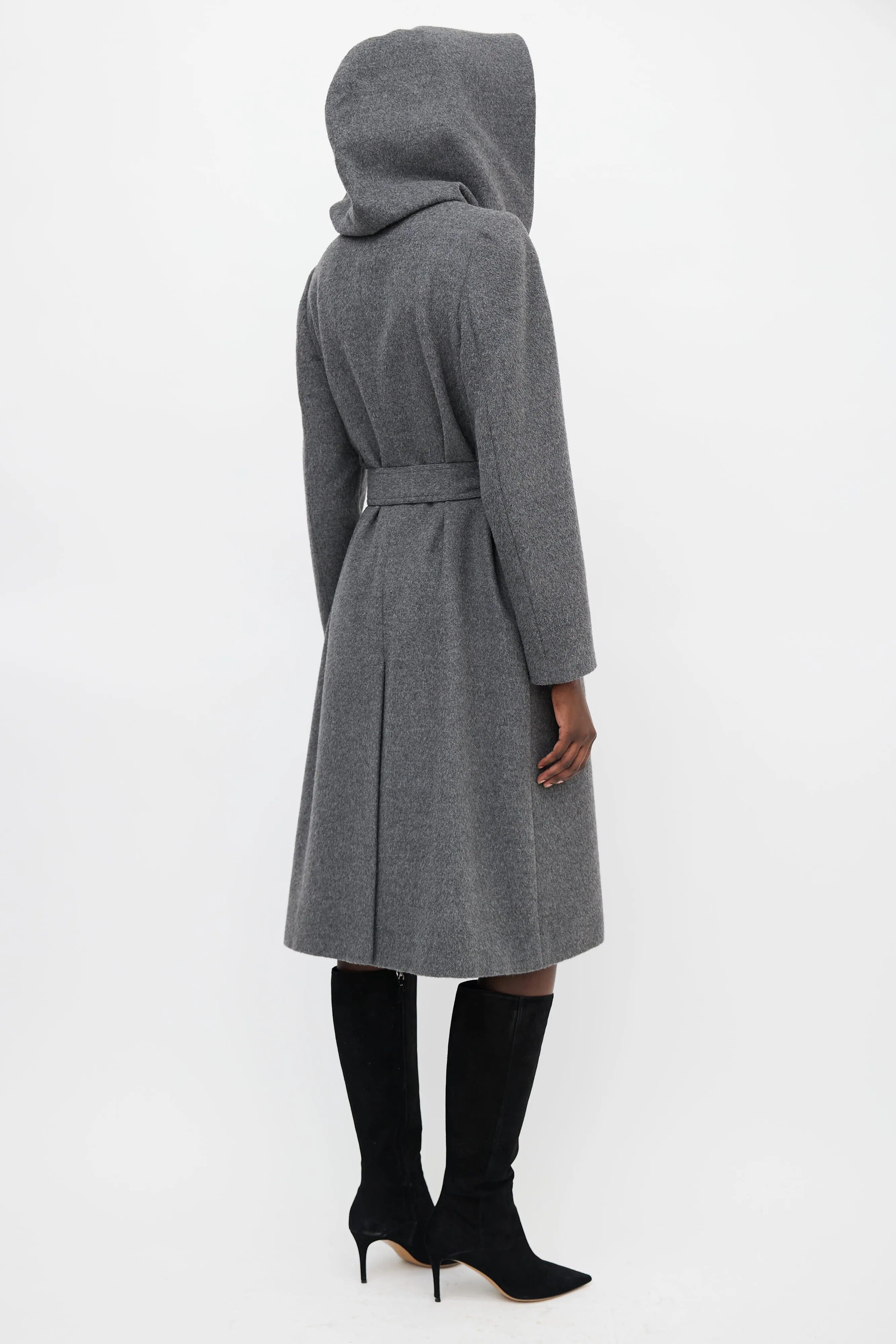 Grey Wool Shawl Hooded Coat