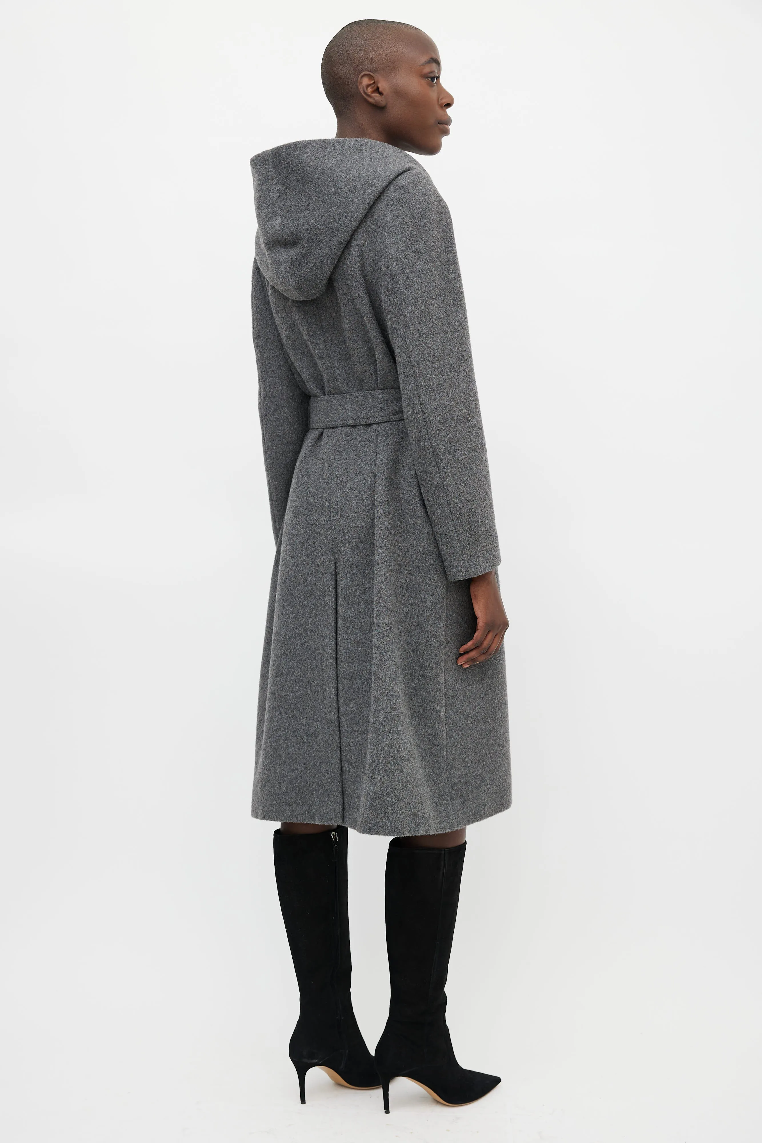 Grey Wool Shawl Hooded Coat