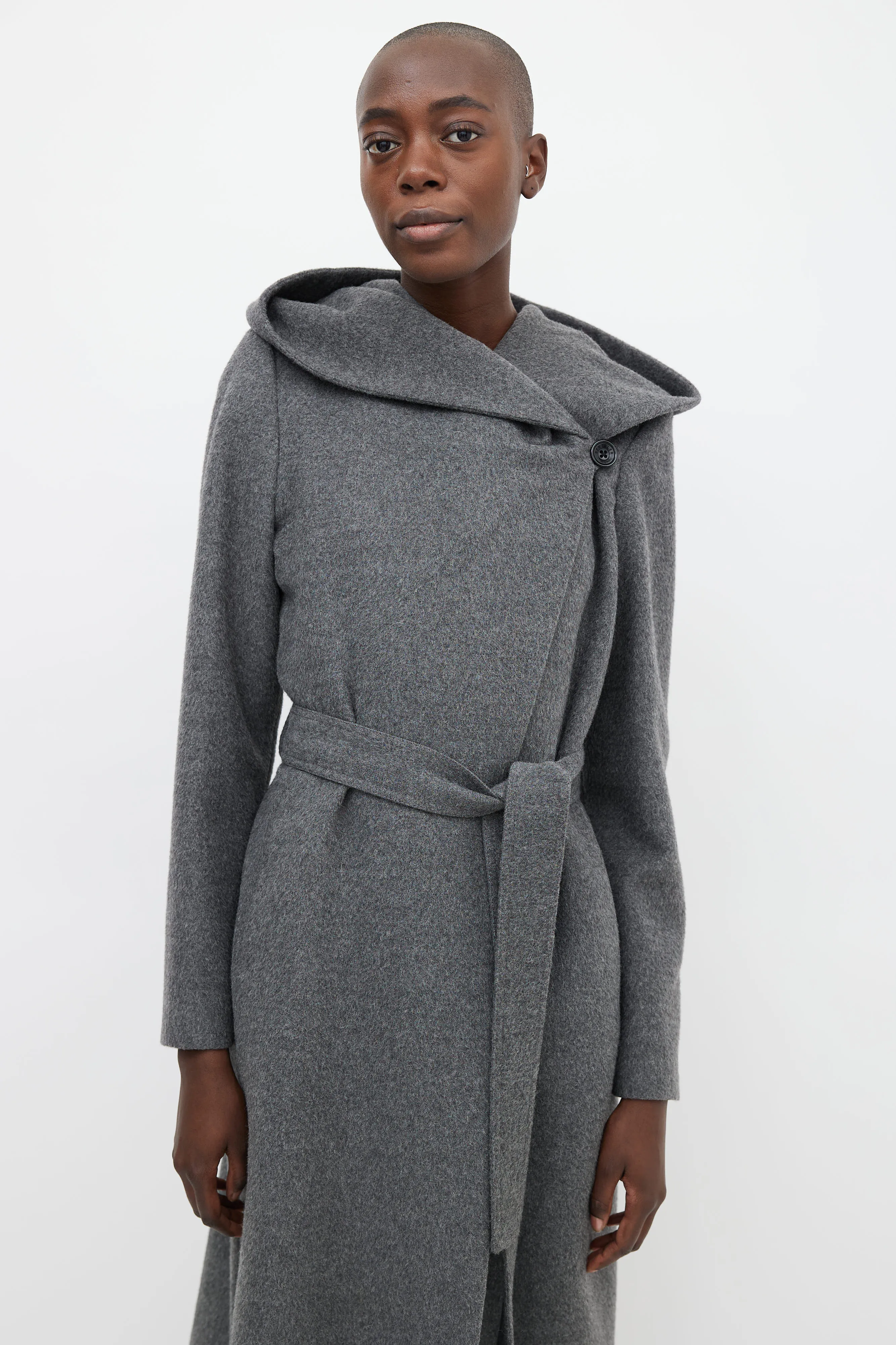 Grey Wool Shawl Hooded Coat