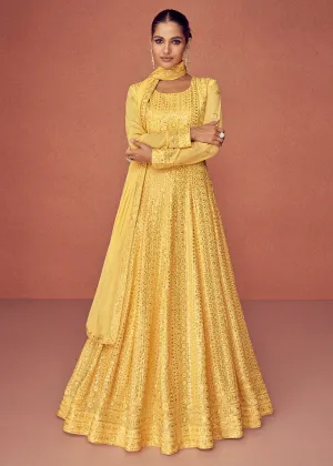 Haldi Yellow Bridesmaid Wear Wedding Wear Anarkali Suit