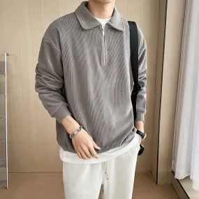 Half Zipper Polo Collar Stripes Thin Shirt