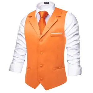 Hi-Tie Orange Waistcoat Solid Notch lapels Men's Vest