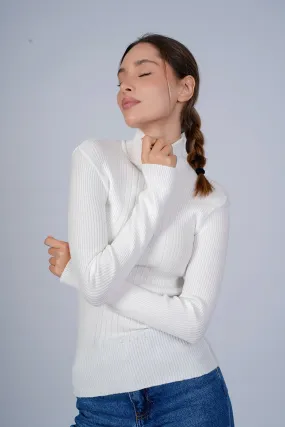 High Neck Ripped Off white Sweater