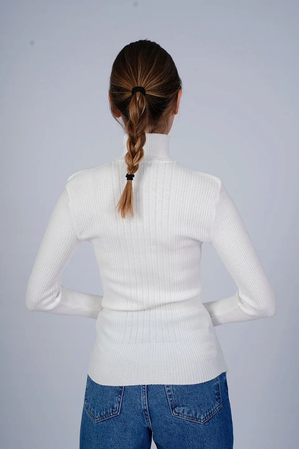 High Neck Ripped Off white Sweater