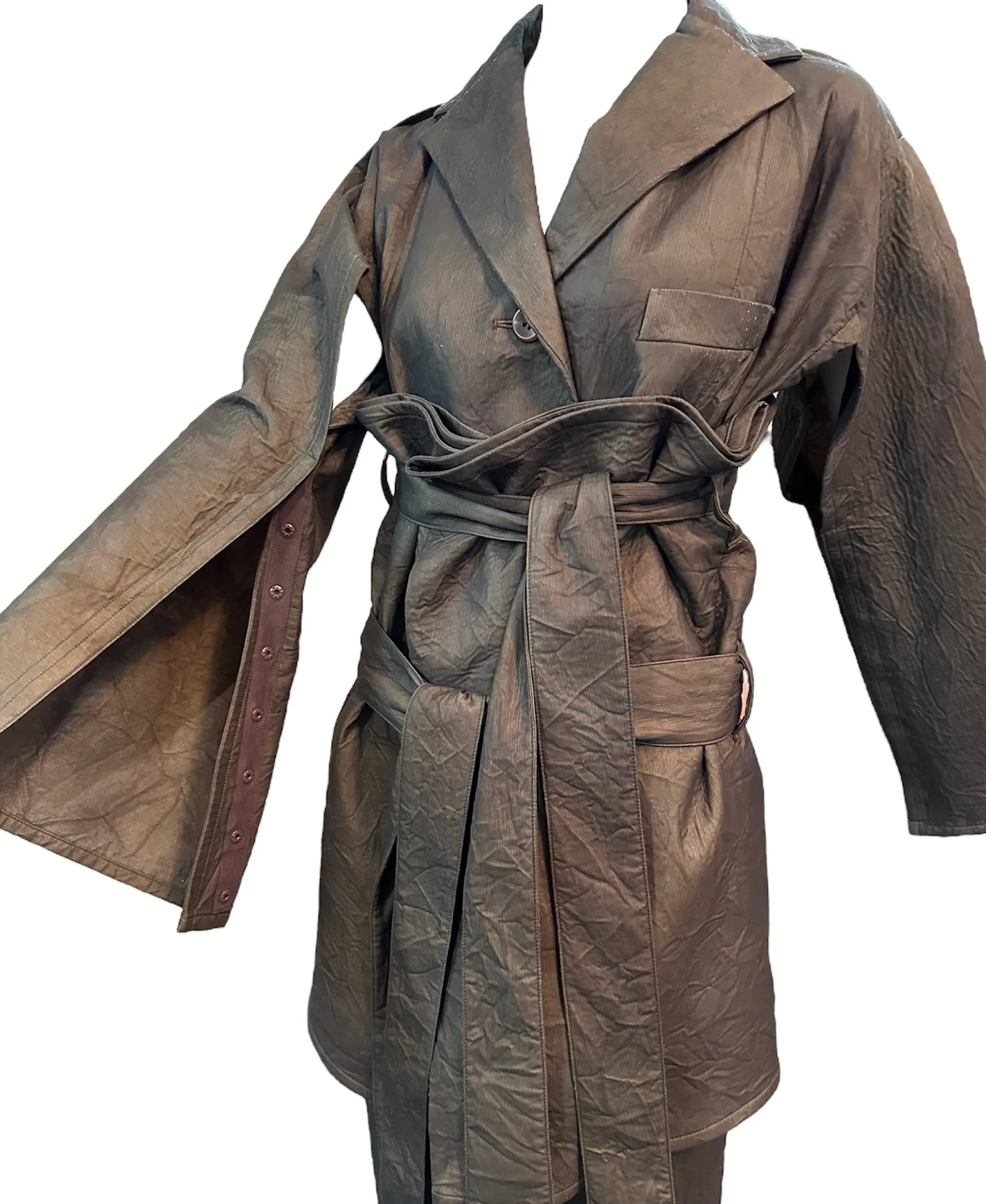 Issey Miyake 90s Iridescent Brown Oversized Obi Waist Pantsuit